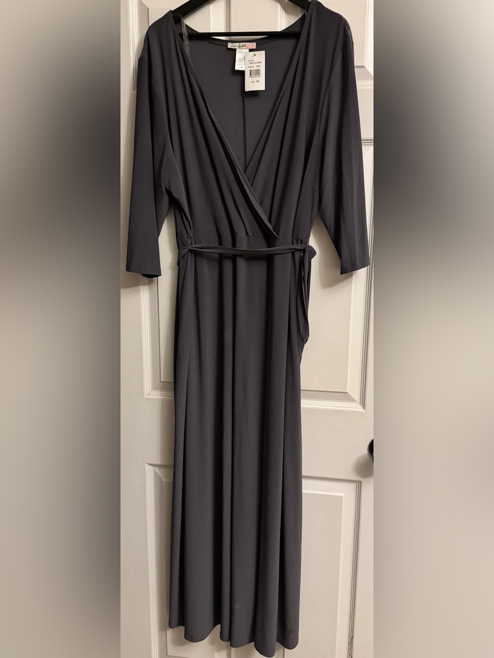 Love Squared Charcoal Wrap Maxi Dress with Waist Tie